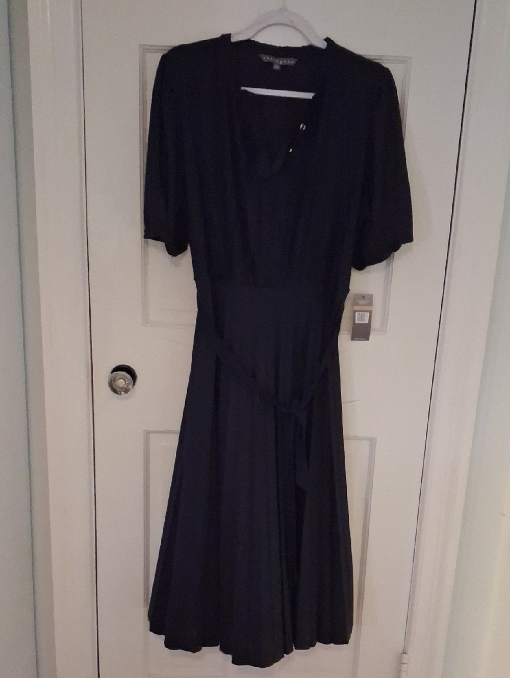 Sharagano Navy Wrap-Style Midi Dress